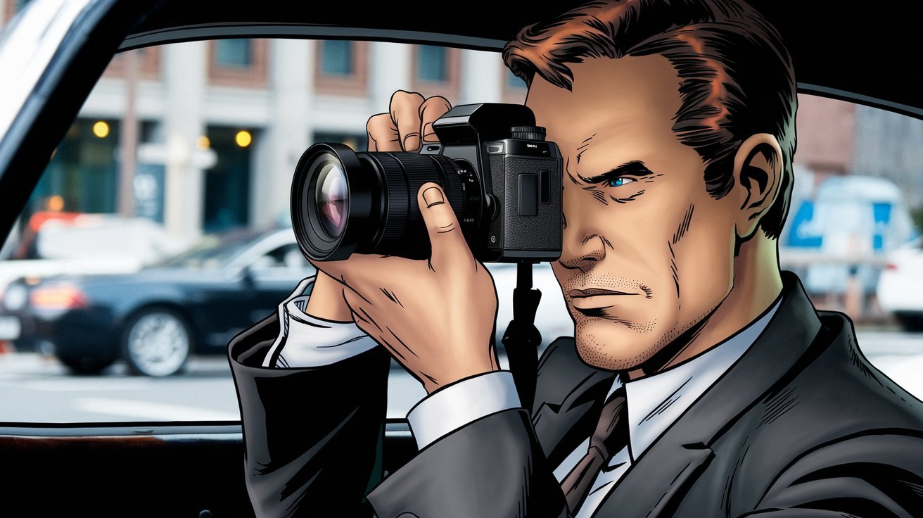 comic detective with camera; PI Gotha Germany, investigation company Gotha Germany, investigation firm Gotha Germany, private investigator Thuringia Germany